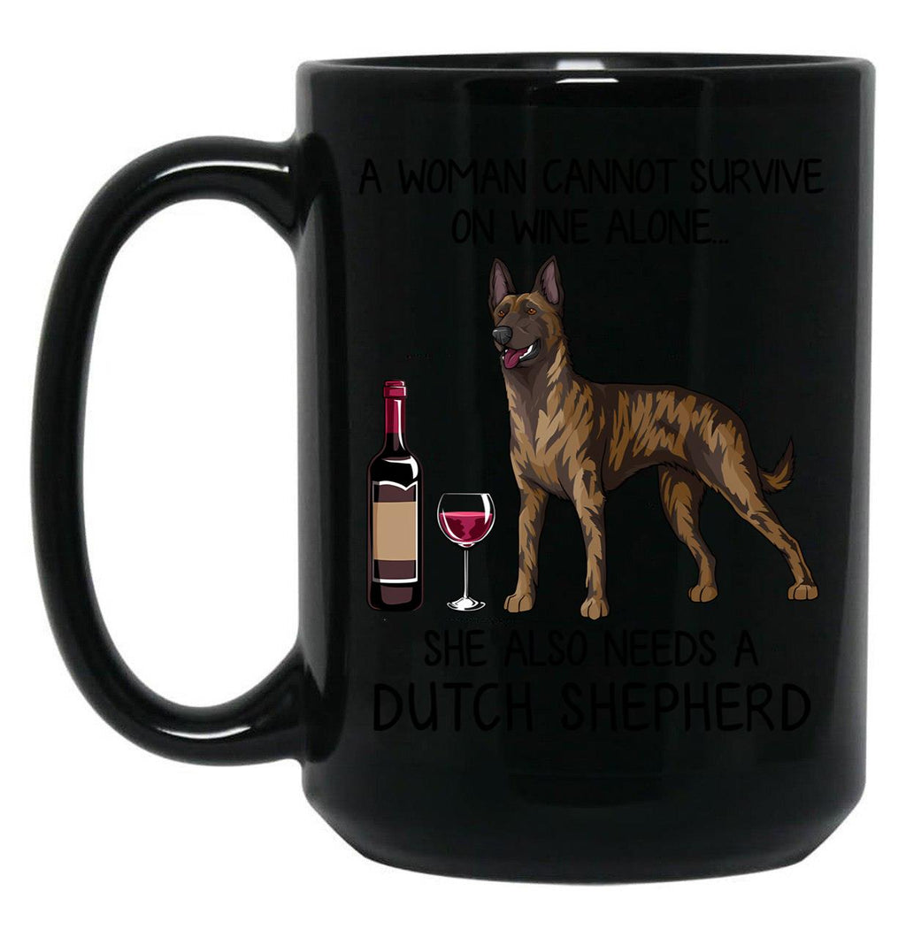 Dutch Shepherd And Wine Funny Gift For Dog Mom Black Coffee Mug, Gift Coffee Mug