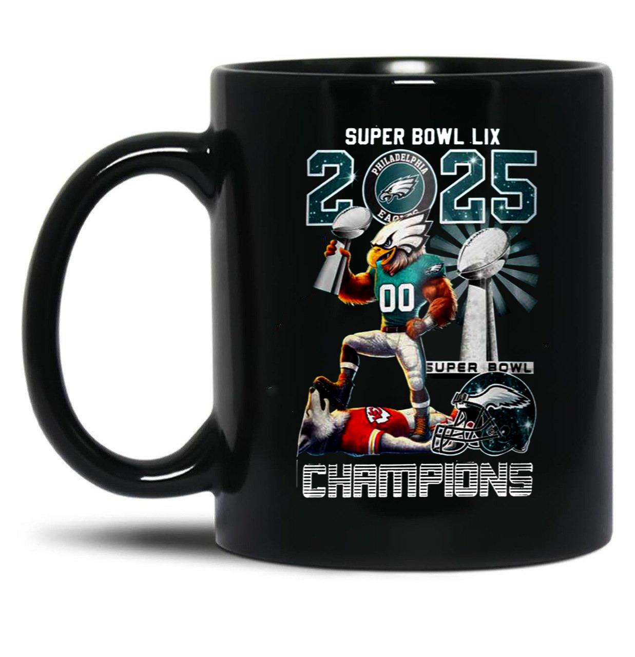 Eagles Super Bowl LIX 2025 Champions 3D Black Coffee Mug, Gift Coffee Mug