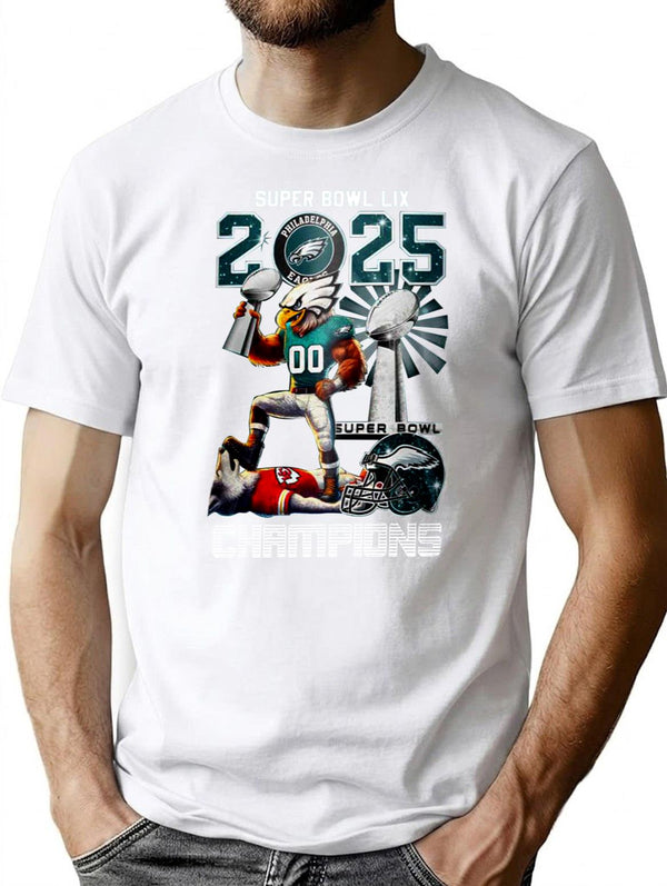 Eagles Super Bowl LIX 2025 Champions 3D Shirt Premium Heavyweight Cotton T-Shirt - White