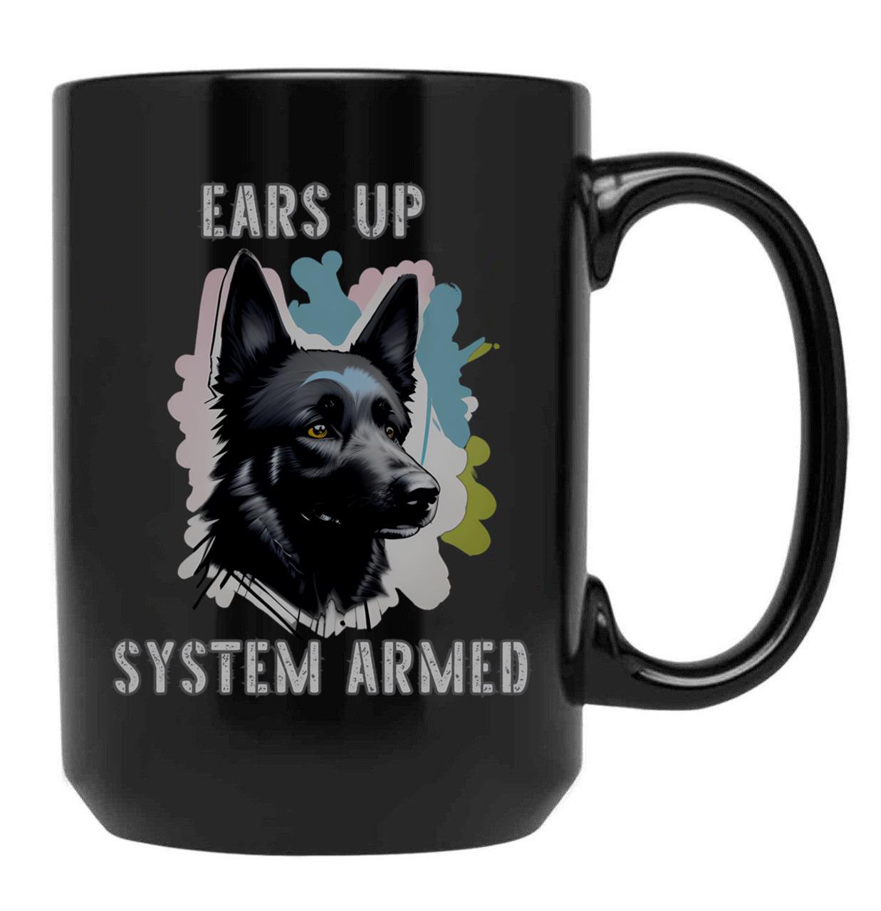 Ears Up System Armed Black Coffee Mug, Gift Coffee Mug