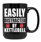 Easily Distracted By Kettlebell Funny Kettlebell Design Kettlebell Quote Weight Lifting Black Coffee Mug, Gift Coffee Mug