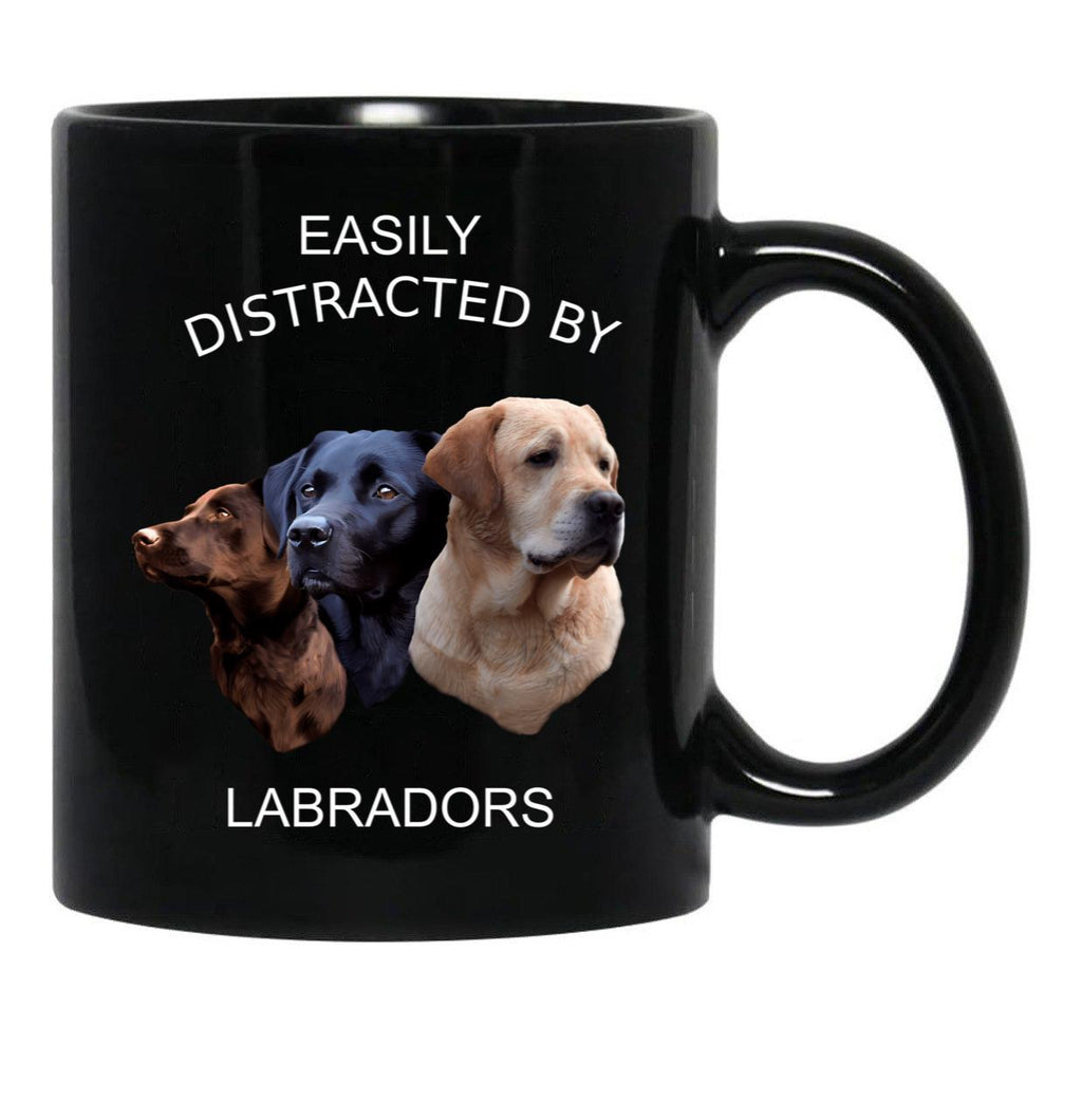 Easily Distracted By Labradors Labrador Retriever Shirt Black Coffee Mug, Gift Coffee Mug - Black