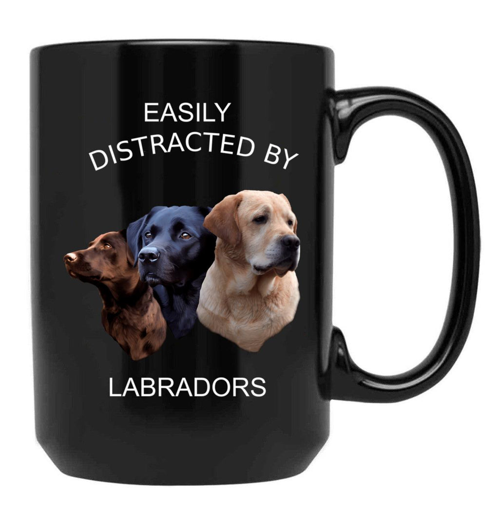 Easily Distracted By Labradors Labrador Retriever Shirt Black Coffee Mug, Gift Coffee Mug