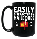 Easily Distracted By Mailboxes - Postal Worker Black Coffee Mug, Gift Coffee Mug