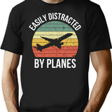 Easily Distracted By Planes Vintage ( Pilot Gift ) T-Shirt for Men & Women, T-Shirts Graphic Tee - Black