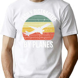 Easily Distracted By Planes Vintage ( Pilot Gift ) T-Shirt for Men & Women, T-Shirts Graphic Tee - White