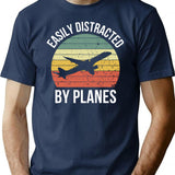Easily Distracted By Planes Vintage ( Pilot Gift ) T-Shirt for Men & Women, T-Shirts Graphic Tee - Navy