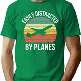 Easily Distracted By Planes Vintage ( Pilot Gift ) T-Shirt for Men & Women, T-Shirts Graphic Tee - Green