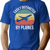 Easily Distracted By Planes Vintage ( Pilot Gift ) T-Shirt for Men & Women, T-Shirts Graphic Tee - Blue