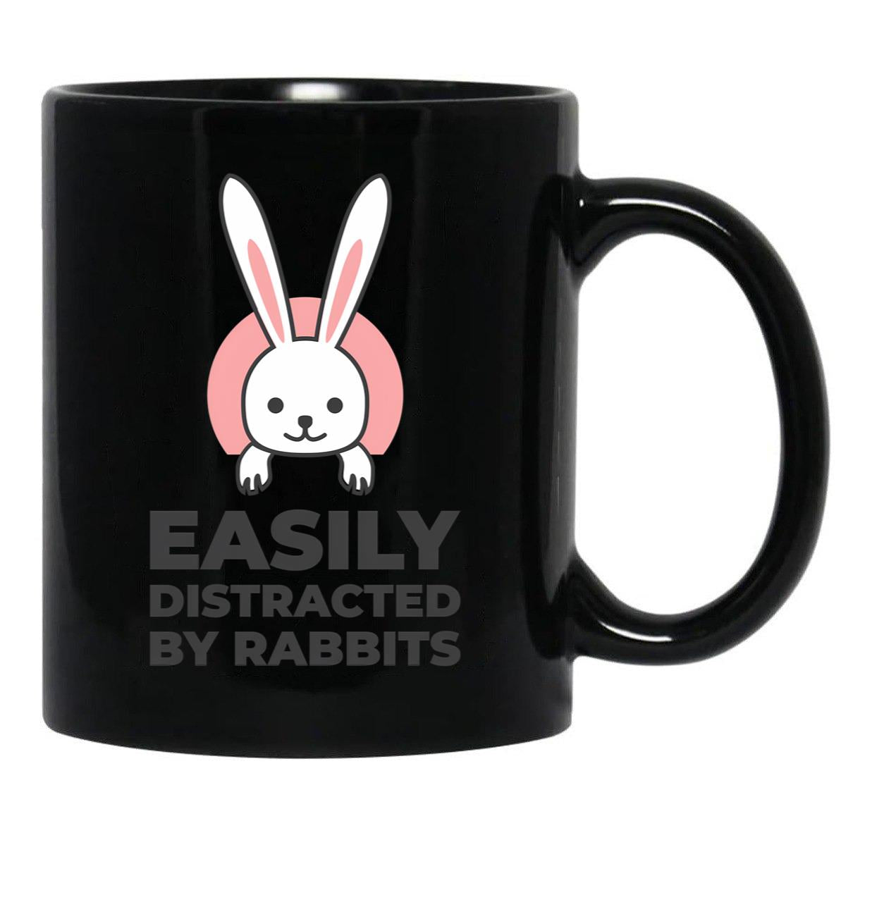 Easily Distracted By Rabbits (3) Black Coffee Mug, Gift Coffee Mug - Black