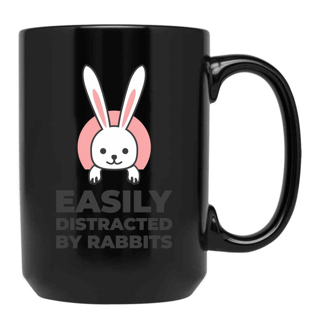 Easily Distracted By Rabbits (3) Black Coffee Mug, Gift Coffee Mug