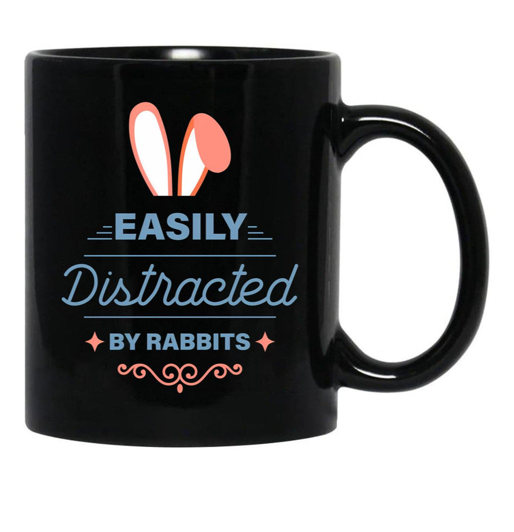 Easily Distracted By Rabbits (5) Black Coffee Mug, Gift Coffee Mug - Black