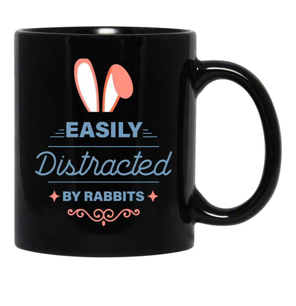 Easily Distracted By Rabbits (6) Black Coffee Mug, Gift Coffee Mug - Black