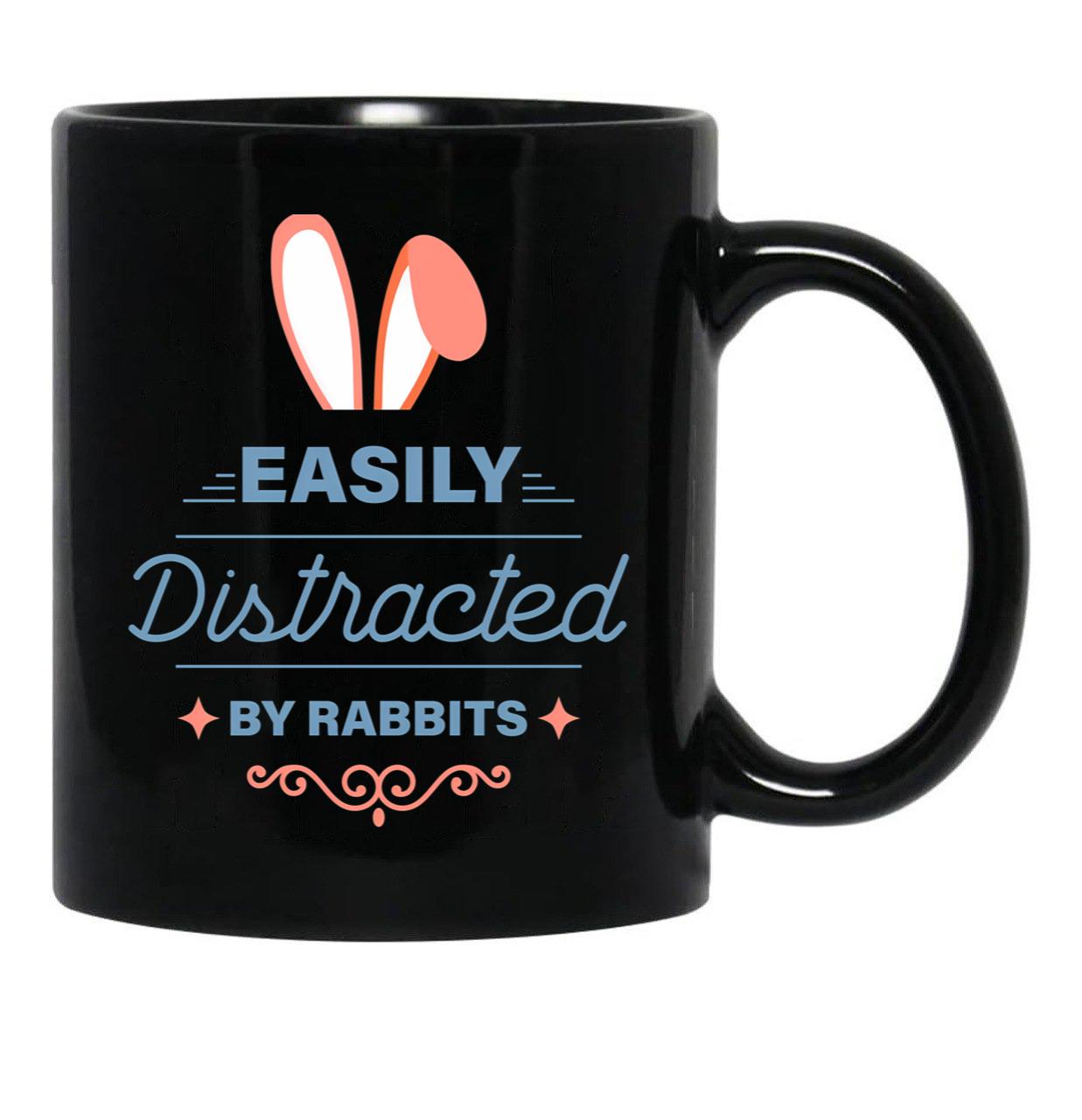 Easily Distracted By Rabbits (6) Black Coffee Mug, Gift Coffee Mug - Black