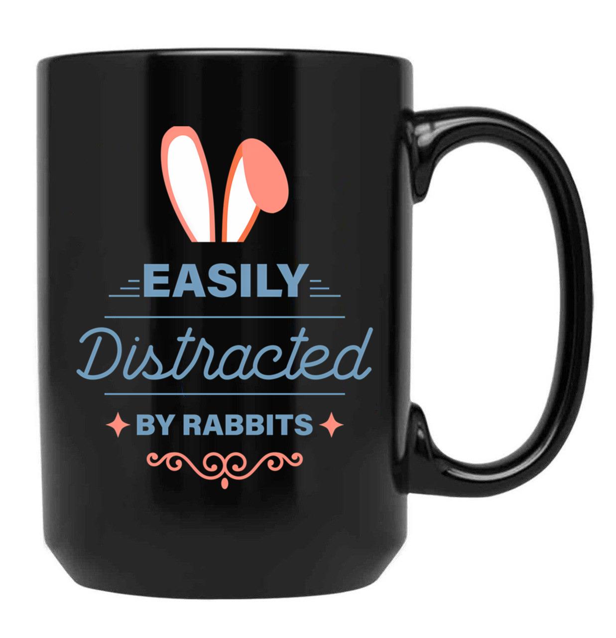 Easily Distracted By Rabbits (6) Black Coffee Mug, Gift Coffee Mug