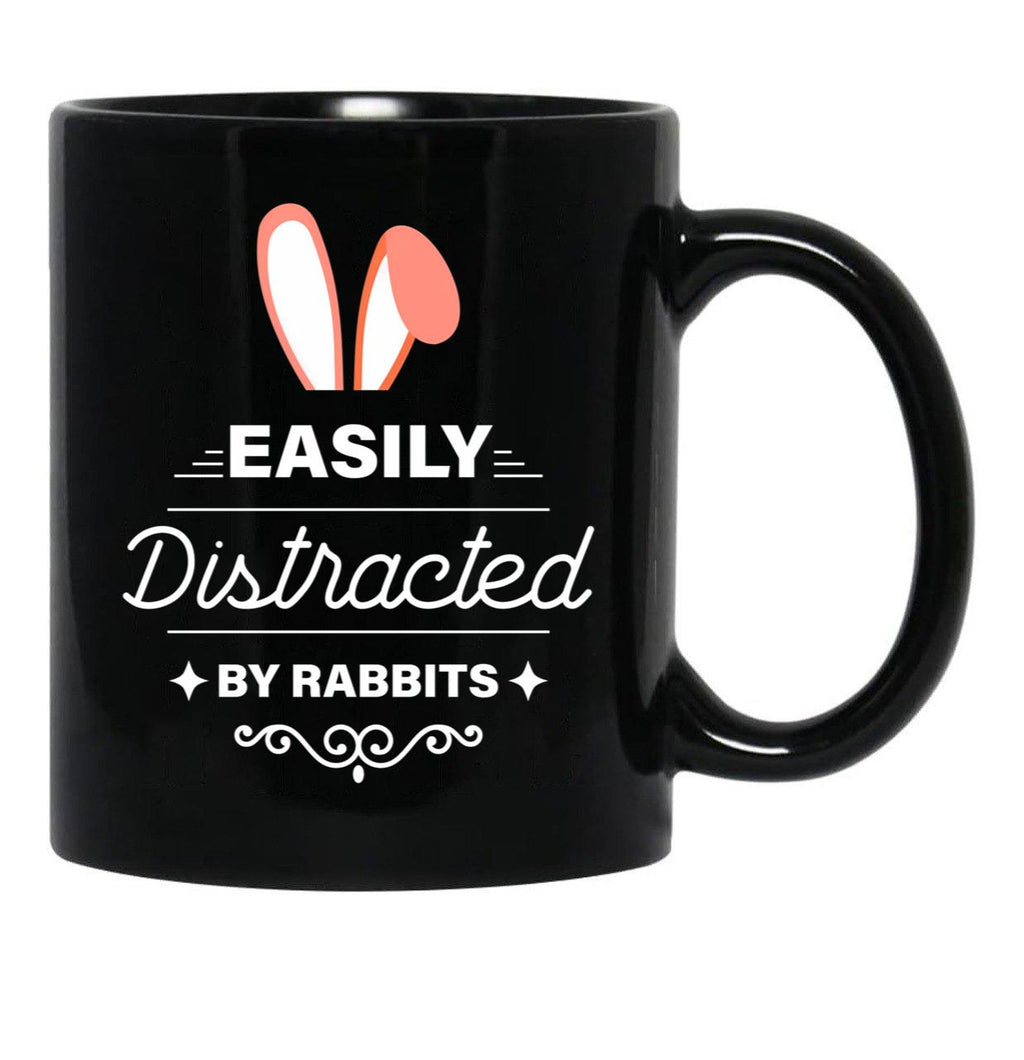 Easily Distracted By Rabbits (7) Black Coffee Mug, Gift Coffee Mug - Black