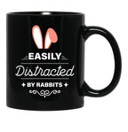 Easily Distracted By Rabbits (7) Black Coffee Mug, Gift Coffee Mug - Black