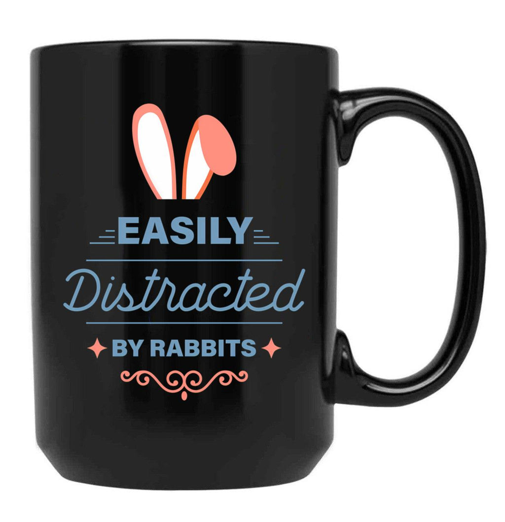 Easily Distracted By Rabbits Black Coffee Mug, Gift Coffee Mug