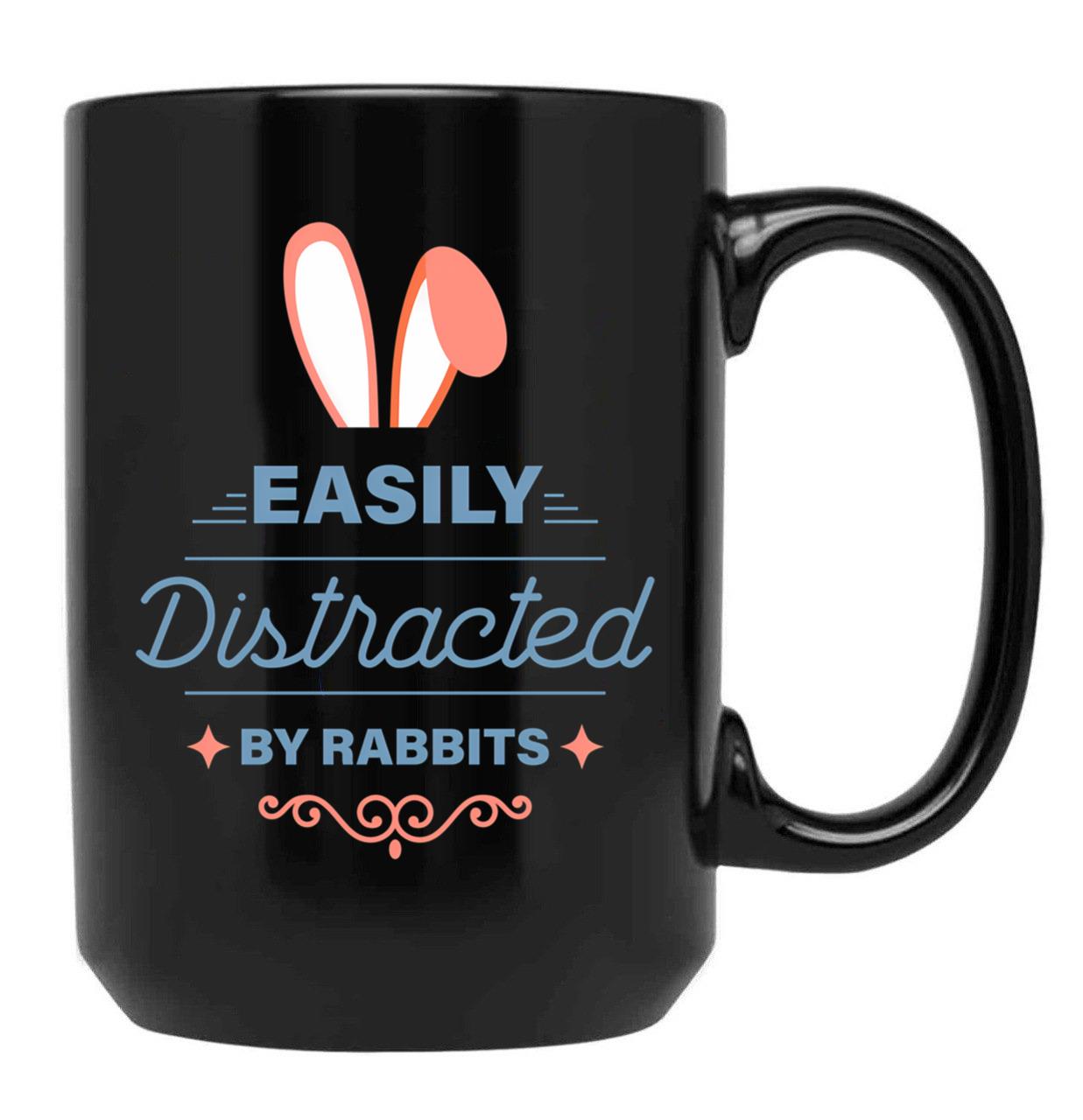 Easily Distracted By Rabbits Black Coffee Mug, Gift Coffee Mug
