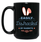 Easily Distracted By Rabbits Black Coffee Mug, Gift Coffee Mug