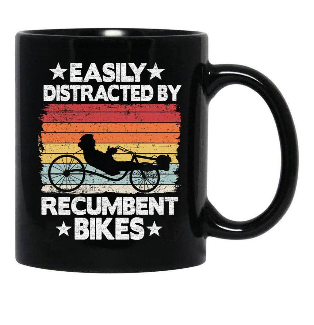 Easily Distracted By Recumbent Bikes Funny Recumbent Bike Black Coffee Mug, Gift Coffee Mug - Black