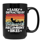 Easily Distracted By Recumbent Bikes Funny Recumbent Bike Black Coffee Mug, Gift Coffee Mug