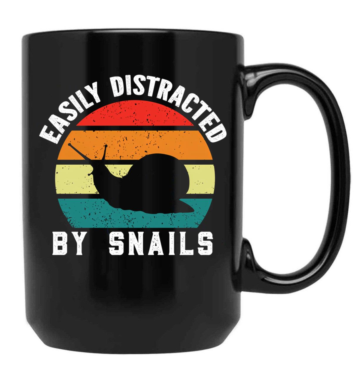 Easily Distracted By Snails (Funny Gift For Snail Lover) Black Coffee Mug, Gift Coffee Mug