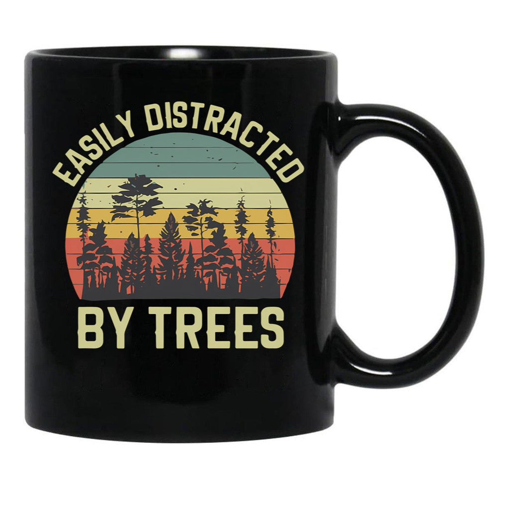 Easily Distracted By Trees Vintage Funny Tree Black Coffee Mug, Gift Coffee Mug - Black