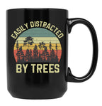 Easily Distracted By Trees Vintage Funny Tree Black Coffee Mug, Gift Coffee Mug