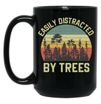 Easily Distracted By Trees Vintage Funny Tree Black Coffee Mug, Gift Coffee Mug
