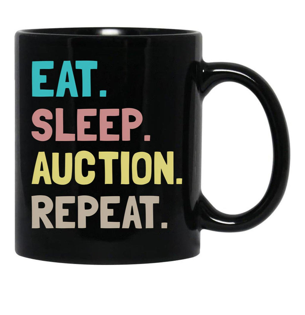 Eat Sleep Auction Repeat Black Coffee Mug, Gift Coffee Mug - Black