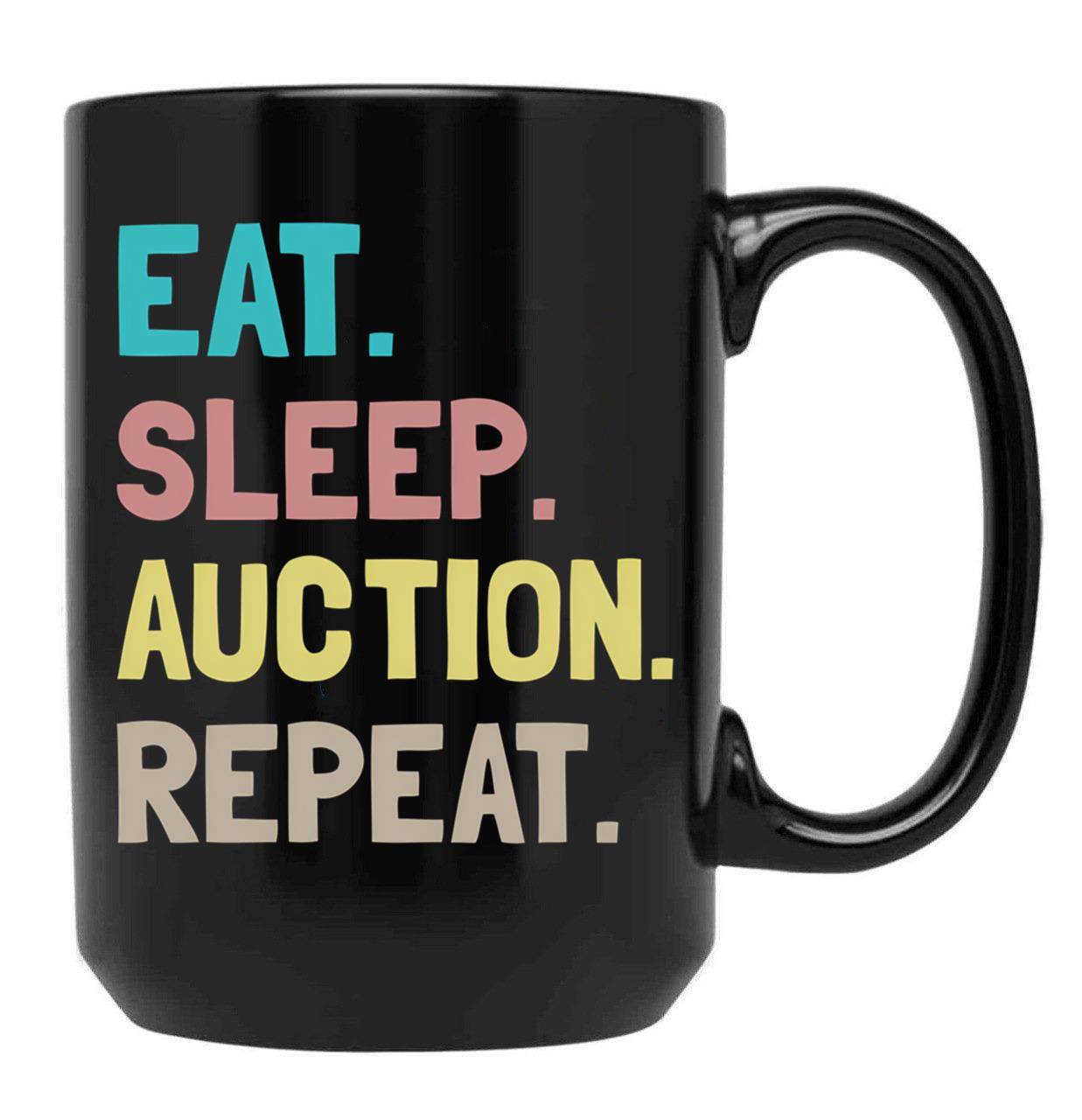 Eat Sleep Auction Repeat Black Coffee Mug, Gift Coffee Mug