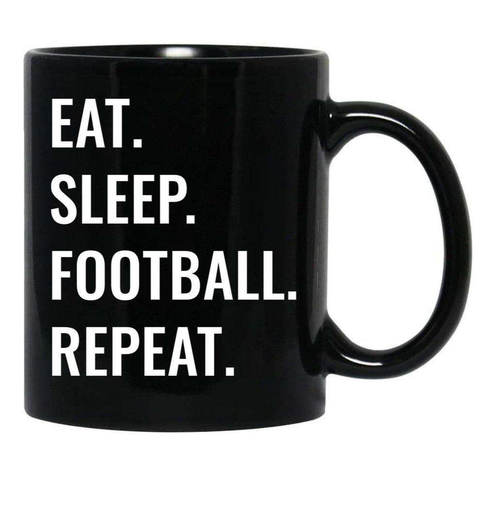 Eat Sleep Football Repeat Black Coffee Mug, Gift Coffee Mug - Black
