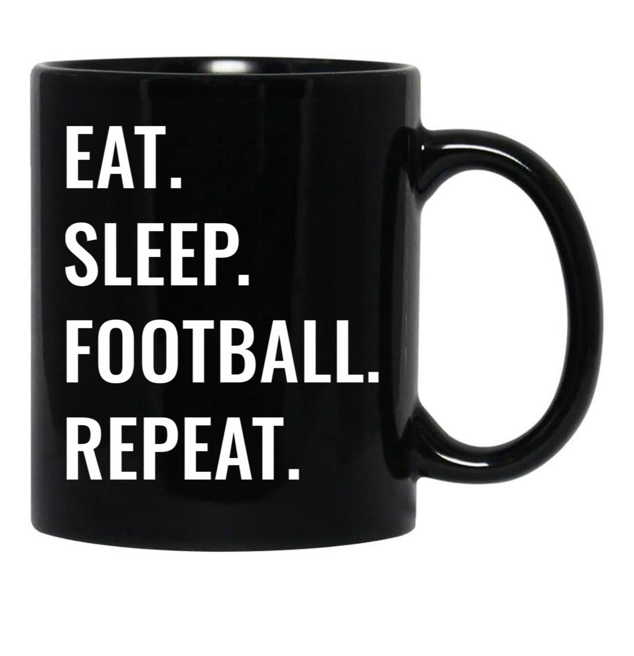 Eat Sleep Football Repeat Black Coffee Mug, Gift Coffee Mug - Black