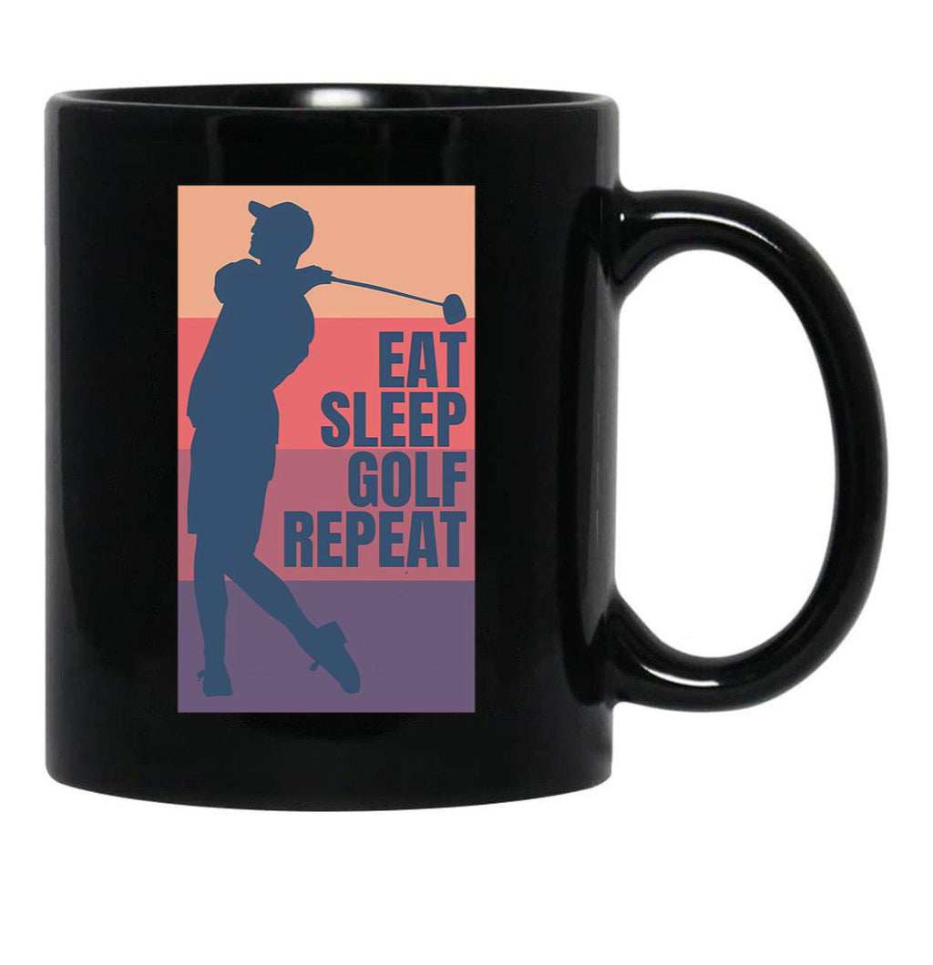 Eat Sleep Golf Repeat Black Coffee Mug, Gift Coffee Mug - Black