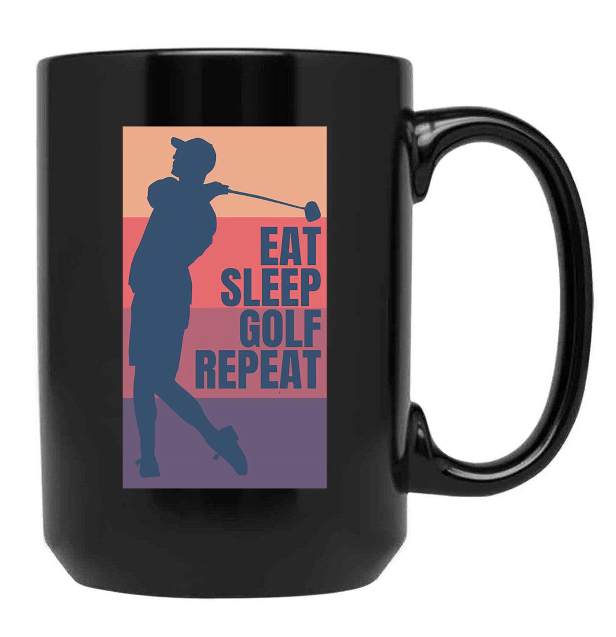 Eat Sleep Golf Repeat Black Coffee Mug, Gift Coffee Mug