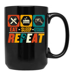 Eat Sleep Keychains Repeat - Funny Keyring Lover Black Coffee Mug, Gift Coffee Mug