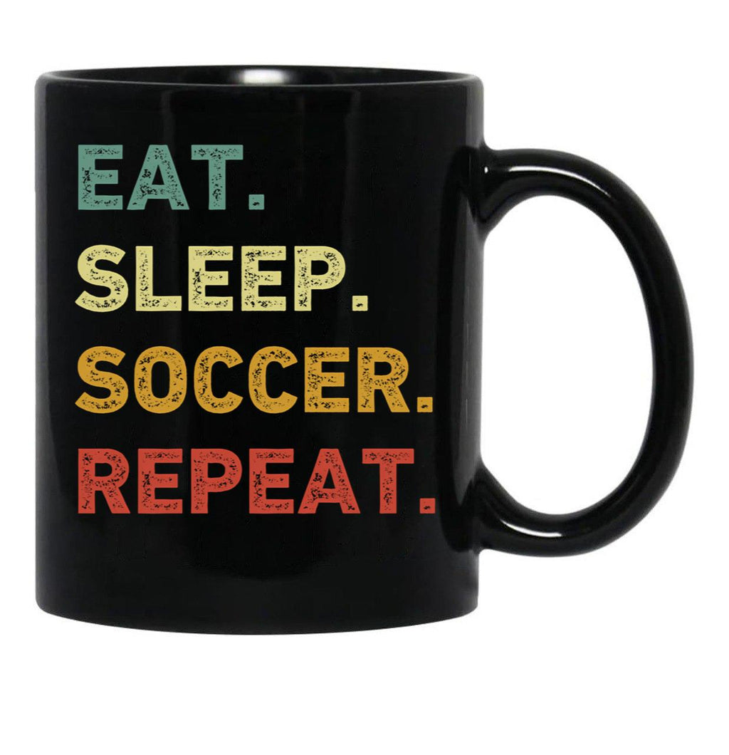Eat Sleep Soccer Repeat Retro Funny Soccer Black Coffee Mug, Gift Coffee Mug - Black