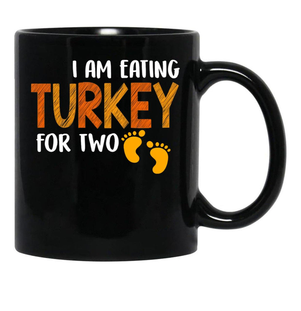 Eating For Two Thanksgiving Maternity Pregnancy Baby Black Coffee Mug, Gift Coffee Mug - Black