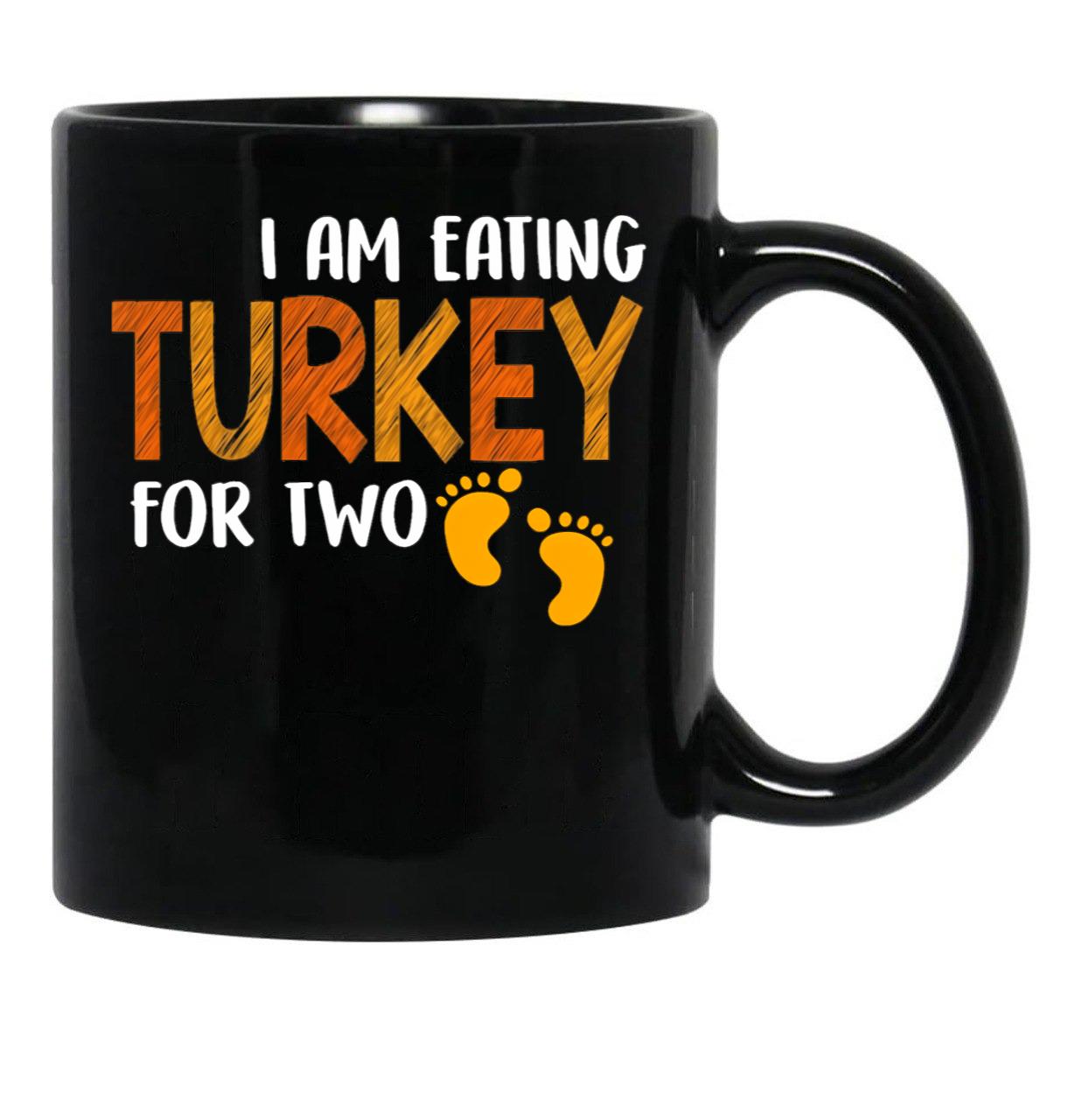 Eating For Two Thanksgiving Maternity Pregnancy Baby Black Coffee Mug, Gift Coffee Mug - Black