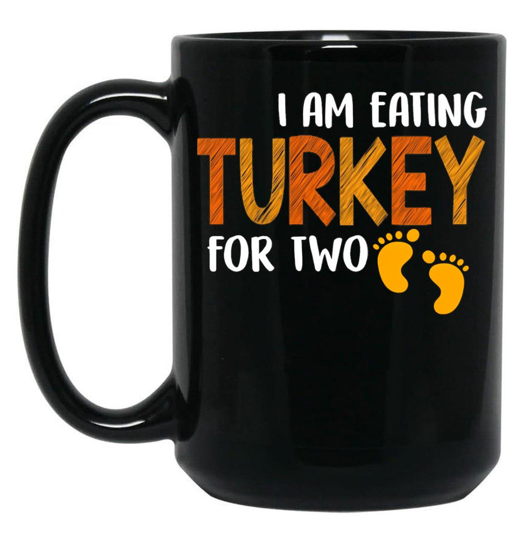 Eating For Two Thanksgiving Maternity Pregnancy Baby Black Coffee Mug, Gift Coffee Mug