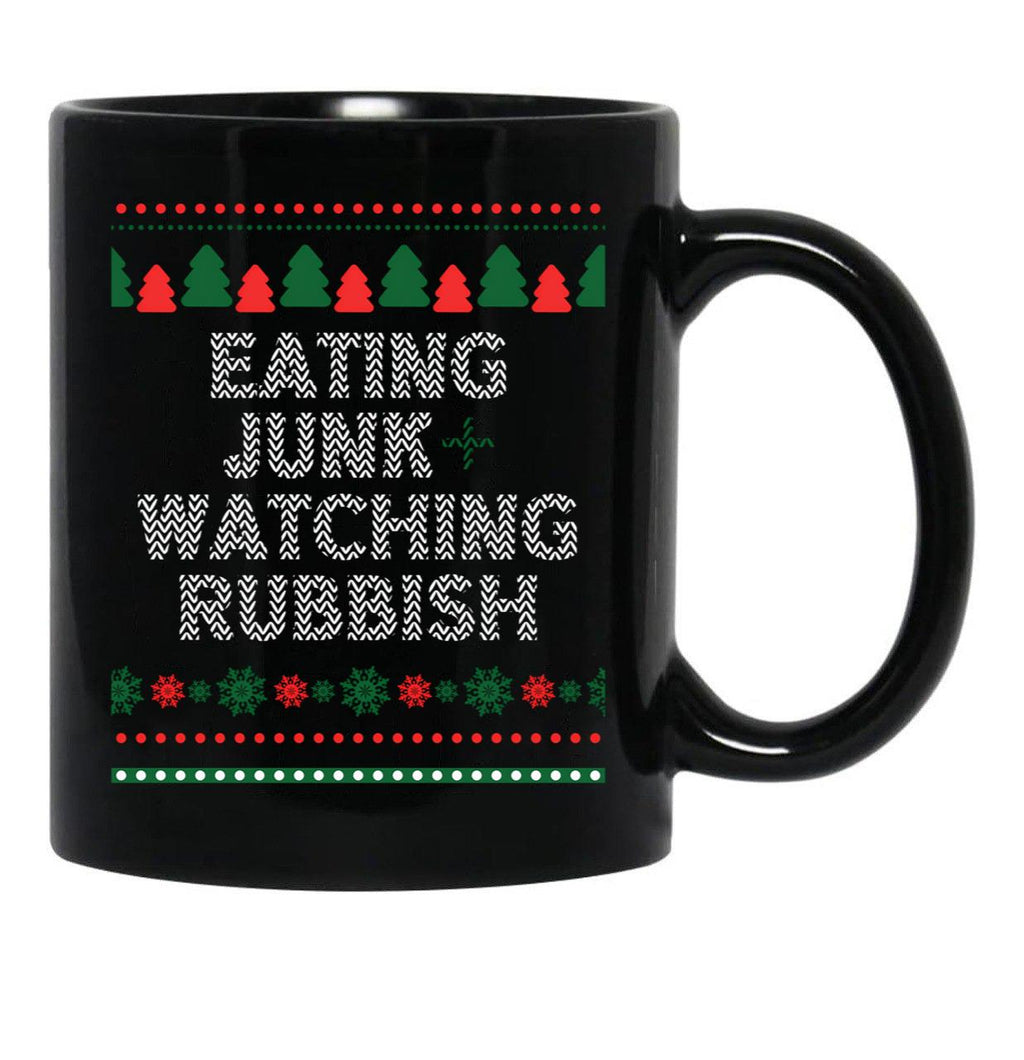 Eating Junk And Watching Rubbish Christmas Xmas Black Coffee Mug, Gift Coffee Mug - Black