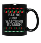 Eating Junk And Watching Rubbish Christmas Xmas Black Coffee Mug, Gift Coffee Mug - Black