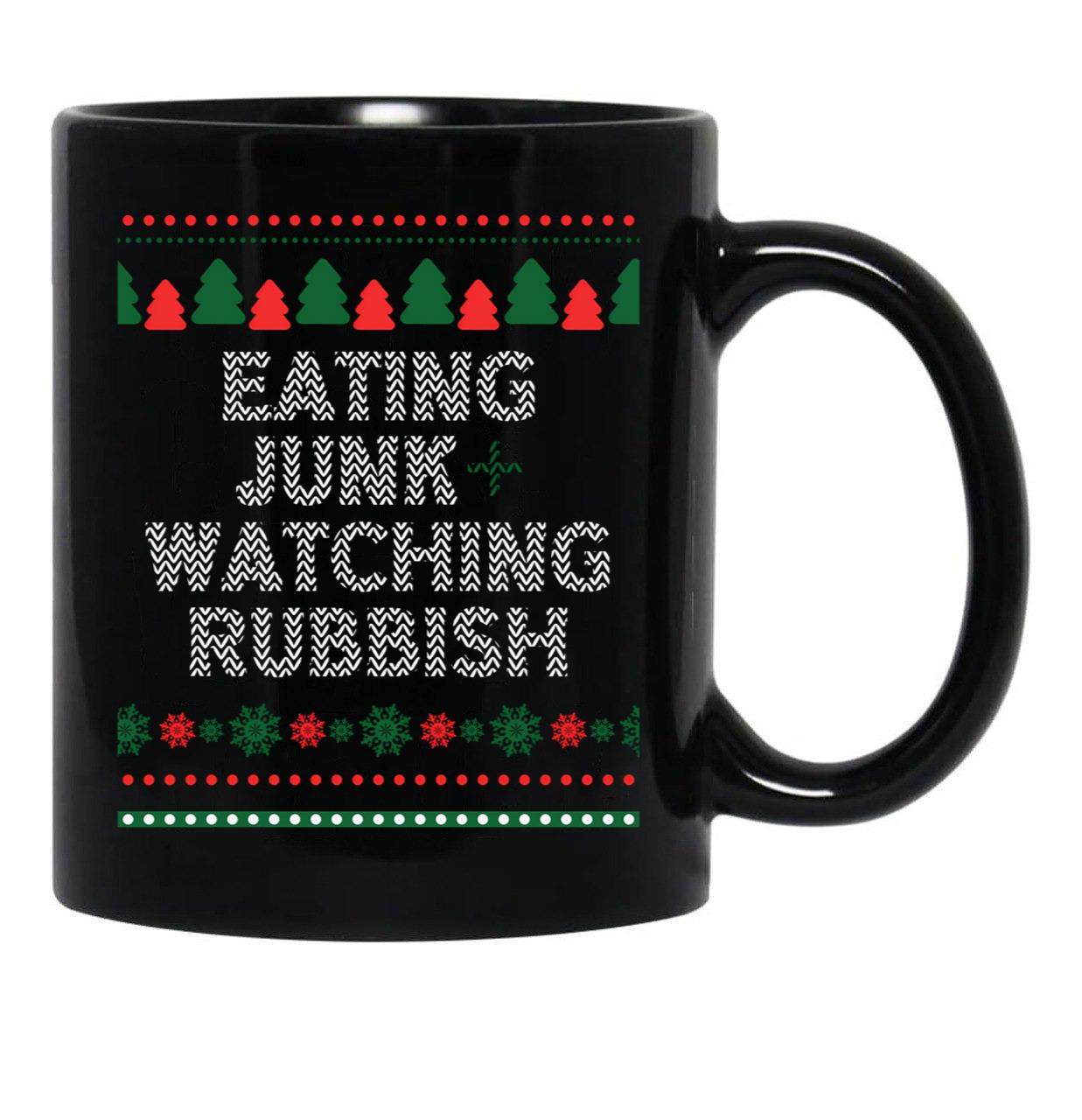 Eating Junk And Watching Rubbish Christmas Xmas Black Coffee Mug, Gift Coffee Mug - Black