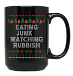 Eating Junk And Watching Rubbish Christmas Xmas Black Coffee Mug, Gift Coffee Mug