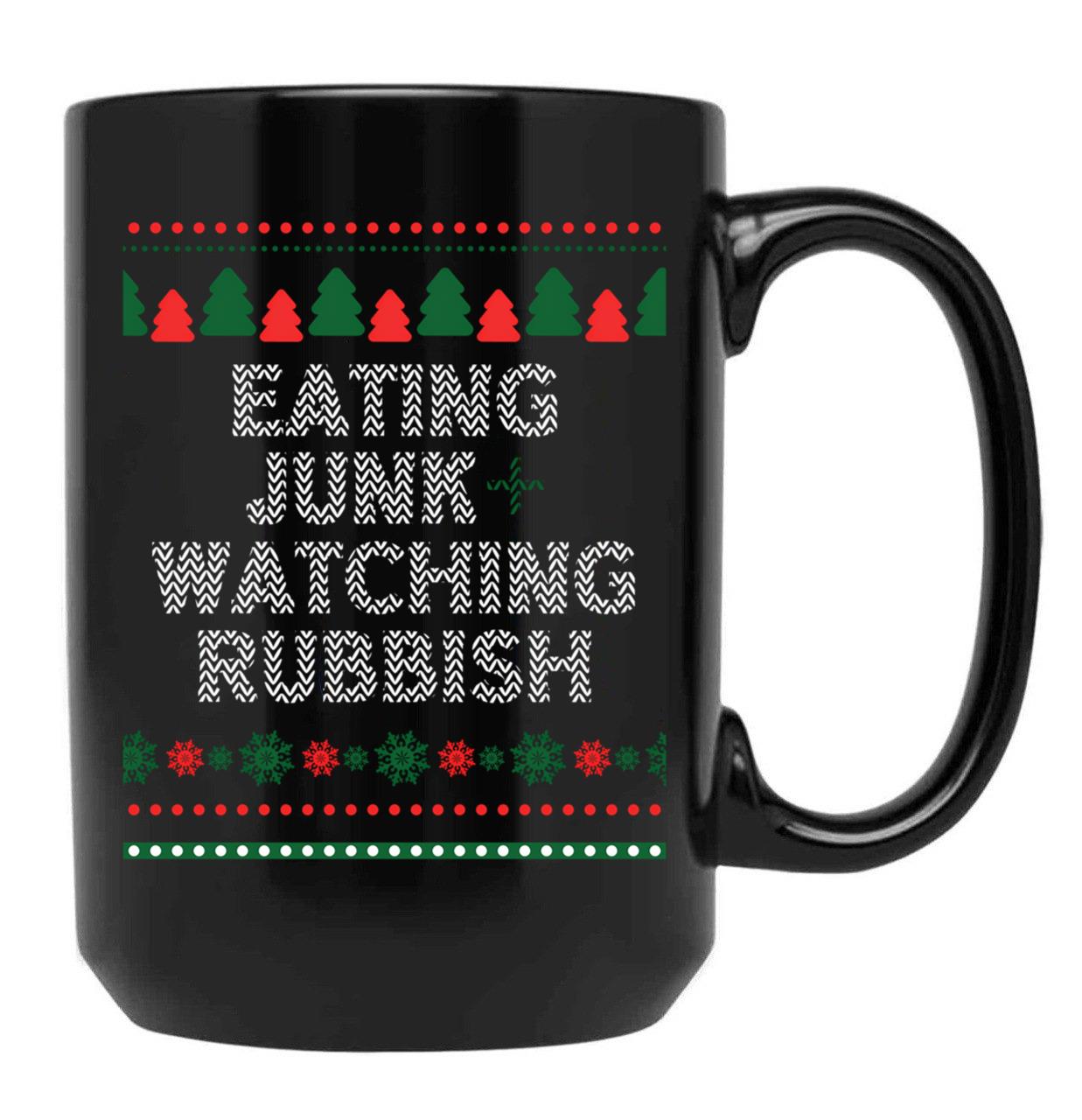 Eating Junk And Watching Rubbish Christmas Xmas Black Coffee Mug, Gift Coffee Mug