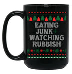 Eating Junk And Watching Rubbish Christmas Xmas Black Coffee Mug, Gift Coffee Mug