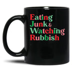 Eating Junk and Watching Rubbish Home Alone Xmas Black Coffee Mug, Gift Coffee Mug