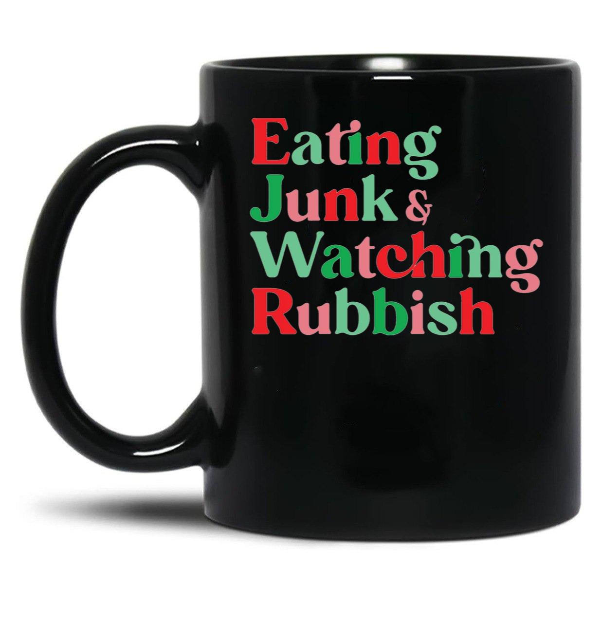 Eating Junk and Watching Rubbish Home Alone Xmas Black Coffee Mug, Gift Coffee Mug