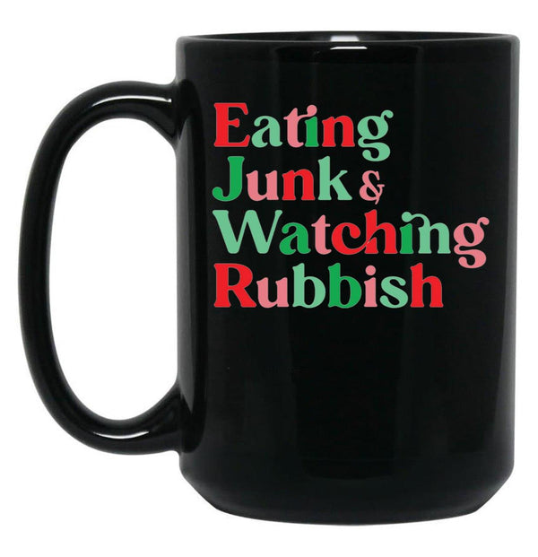 Eating Junk and Watching Rubbish Home Alone Xmas Black Coffee Mug, Gift Coffee Mug - Black